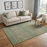 5' X 8' Fern Green And Blue Striped Washable Area Rug With UV Protection