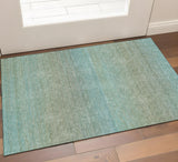 3' X 5' Teal And Taupe Striped Washable Area Rug With UV Protection