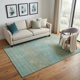 5' X 8' Teal And Taupe Striped Washable Area Rug With UV Protection