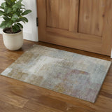 3' X 5' Coffee Ivory And Blue Abstract Washable Area Rug With UV Protection