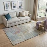 5' X 8' Coffee Ivory And Blue Abstract Washable Area Rug With UV Protection
