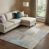 8' Coffee Ivory And Blue Abstract Washable Area Rug With UV Protection