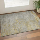 3' X 5' Gray Gold And Ivory Abstract Washable Area Rug With UV Protection