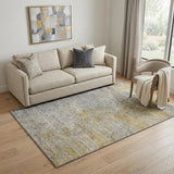 5' X 8' Gray Gold And Ivory Abstract Washable Area Rug With UV Protection