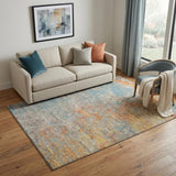 5' X 8' Teal Peach And Gold Abstract Washable Area Rug With UV Protection