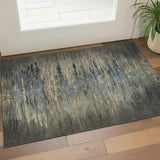 3' X 5' Coffee And Navy Blue Abstract Washable Area Rug With UV Protection