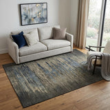 5' X 8' Coffee And Navy Blue Abstract Washable Area Rug With UV Protection