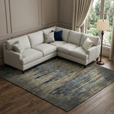 8' Coffee And Navy Blue Abstract Washable Area Rug With UV Protection