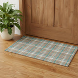 3' X 5' Taupe Ivory And Teal Plaid Washable Area Rug With UV Protection