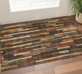 3' X 5' Coffee Rust And Copper Striped Washable Area Rug With UV Protection