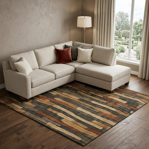 8' Coffee Rust And Copper Striped Washable Area Rug With UV Protection
