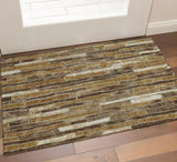 3' X 5' Coffee Ivory And Taupe Striped Washable Area Rug With UV Protection