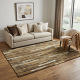 5' X 8' Coffee Ivory And Taupe Striped Washable Area Rug With UV Protection