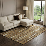 8' Coffee Ivory And Taupe Striped Washable Area Rug With UV Protection