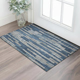 3' X 5' Navy Blue And Gray Striped Washable Area Rug With UV Protection