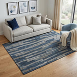 5' X 8' Navy Blue And Gray Striped Washable Area Rug With UV Protection