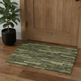 3' X 5' Olive Green And Beige Striped Washable Area Rug With UV Protection