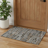 3' X 5' Pewter Gray And Silver Striped Washable Area Rug With UV Protection