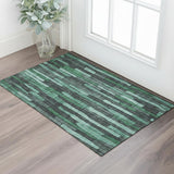 3' X 5' Sage Gray And Teal Striped Washable Area Rug With UV Protection