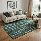 5' X 8' Sage Gray And Teal Striped Washable Area Rug With UV Protection