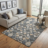 5' X 8' Graphite Peach And Ivory Geometric Washable Area Rug With UV Protection