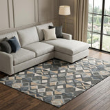 8' Graphite Peach And Ivory Geometric Washable Area Rug With UV Protection
