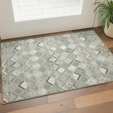 3' X 5' Sage Ivory And Taupe Geometric Washable Area Rug With UV Protection