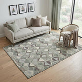5' X 8' Sage Ivory And Taupe Geometric Washable Area Rug With UV Protection