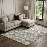 8' Sage Ivory And Taupe Geometric Washable Area Rug With UV Protection
