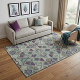 5' X 8' Pale Aqua And Purple Geometric Washable Area Rug With UV Protection