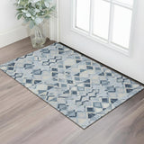 3' X 5' Sky Blue Ivory And Gray Geometric Washable Area Rug With UV Protection