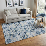 5' X 8' Sky Blue Ivory And Gray Geometric Washable Area Rug With UV Protection