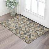 3' X 5' Wheat Charcoal And Ivory Geometric Washable Area Rug With UV Protection