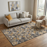 5' X 8' Wheat Charcoal And Ivory Geometric Washable Area Rug With UV Protection