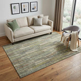 5' X 8' Artichoke Green Copper And Beige Striped Washable Area Rug With UV Protection