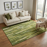 5' X 8' Green And Ivory Striped Washable Area Rug With UV Protection