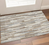 3' X 5' Ivory Gray And Brown Striped Washable Area Rug With UV Protection