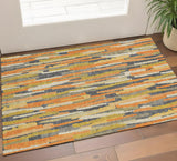 3' X 5' Orange Gold And Ivory Striped Washable Area Rug With UV Protection