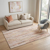 5' X 8' Pink Yellow And Peach Striped Washable Area Rug With UV Protection