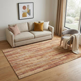 5' X 8' Salmon Brick Red And Gold Striped Washable Area Rug With UV Protection