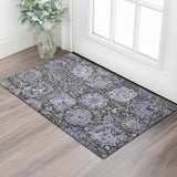 3' X 5' Purple Gray And Silver Damask Washable Area Rug With UV Protection