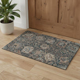 3' X 5' Taupe Teal And Brown Floral Washable Area Rug With UV Protection