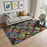 5' X 8' Black Red Pink And Green Geometric Washable Area Rug With UV Protection
