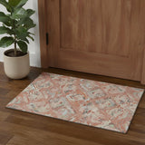 3' X 5' Coral Sky Blue And Mauve Geometric Washable Area Rug With UV Protection