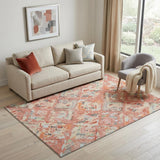 5' X 8' Coral Sky Blue And Mauve Geometric Washable Area Rug With UV Protection