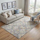 5' X 8' Gray Beige And Tan Geometric Washable Area Rug With UV Protection