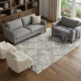 8' Gray Beige And Tan Geometric Washable Area Rug With UV Protection