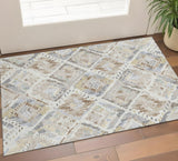 3' X 5' Ivory Brown And Gray Geometric Washable Area Rug With UV Protection