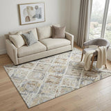 5' X 8' Ivory Brown And Gray Geometric Washable Area Rug With UV Protection