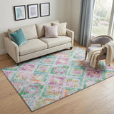 5' X 8' Lavender Teal And Orange Geometric Washable Area Rug With UV Protection